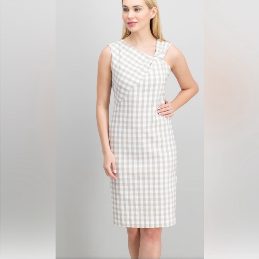 Calvin Klein One Shoulder Cream Checkered Dress NWOT
